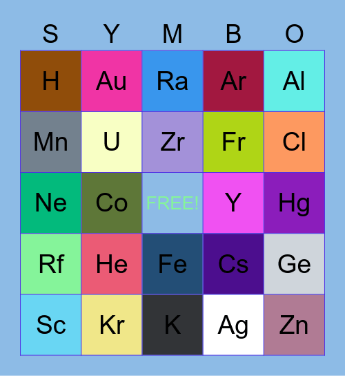 Elements (Chemistry) Bingo Card