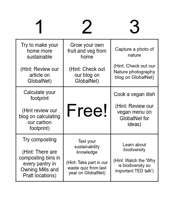 Earth Week bingo Card