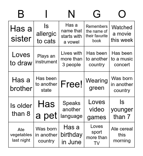 Getting to Know You Bingo Card