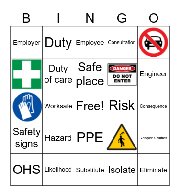 VCAL Safety 1 Bingo Card