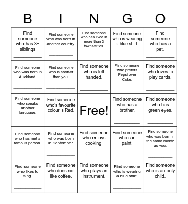 Find Someone Who Bingo Card