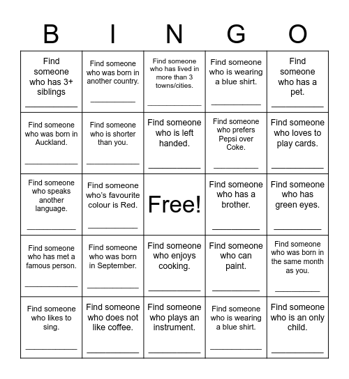 Find Someone Who Bingo Card