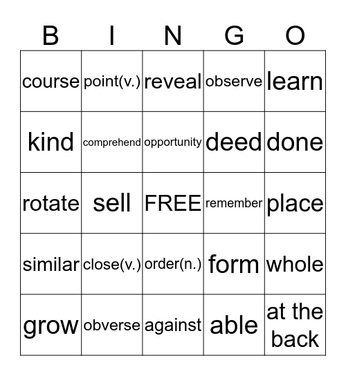 Synonyms Bingo Card