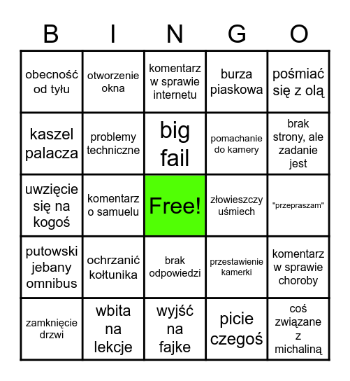 bingo matematyczne z maciąg Bingo Card