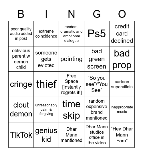 Dar Mann Bingo JJ Edit 2 Bingo Card