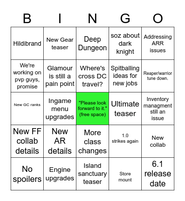 FFXIV LL LXVIII Bingo Card