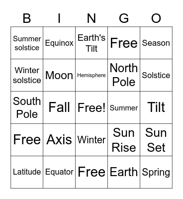 Seasons Bingo Card