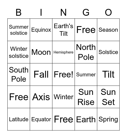 Seasons Bingo Card