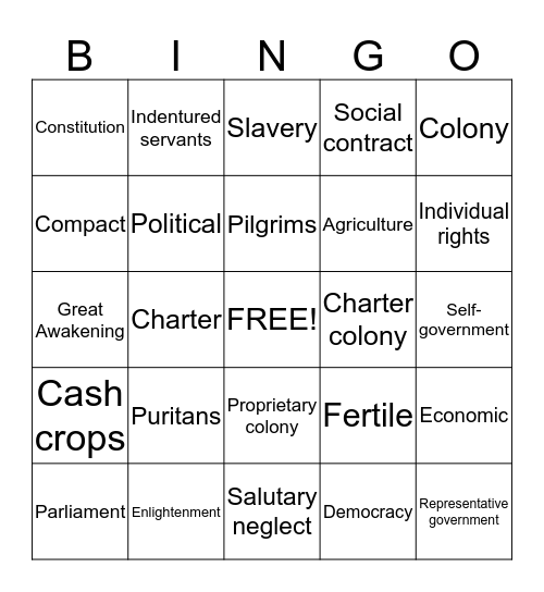 1st 6 Weeks Vocabulary Bingo Card