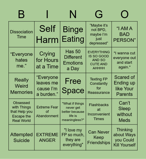 BPD BINGO Card