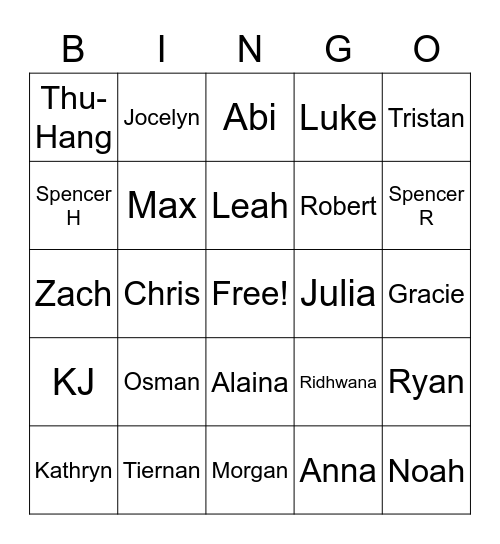 Period 3 Bingo Card