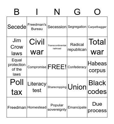 5th 6 Weeks Vocabulary Bingo Card