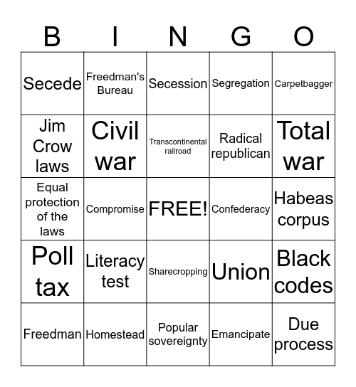 5th 6 Weeks Vocabulary Bingo Card