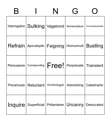 Miss Peregrine's Vocabulary Bingo Card