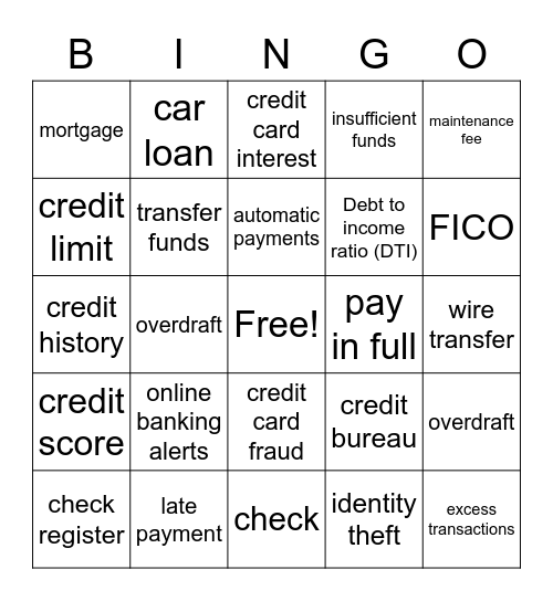 credit card bingo Card