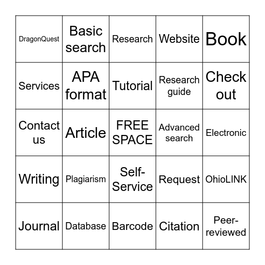 Pfeiffer Library Bingo Card