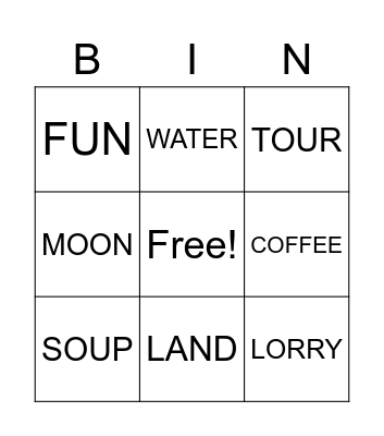 English Bingo Card