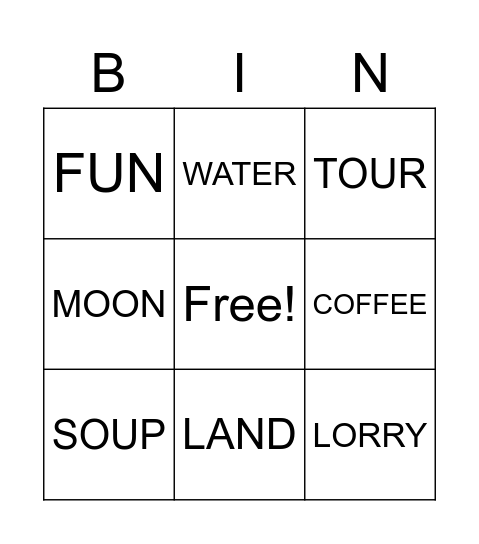 English Bingo Card