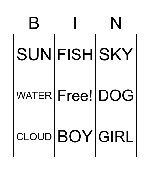ENGLISH BINGO Card