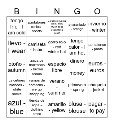 4.1 Vocabulario Bingo Card