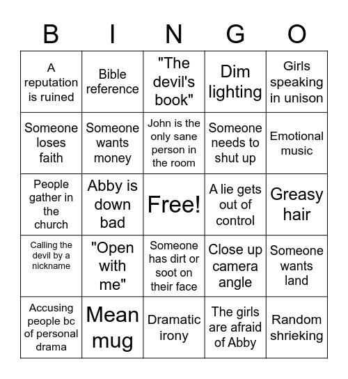 Crucible Bingo Card