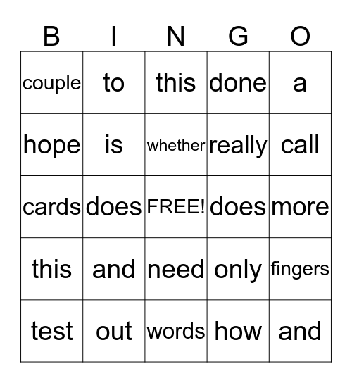 Testing Bingo Card