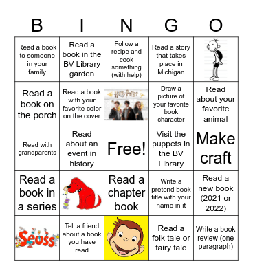 BV Children's Summer Reading Bingo 2022 Bingo Card