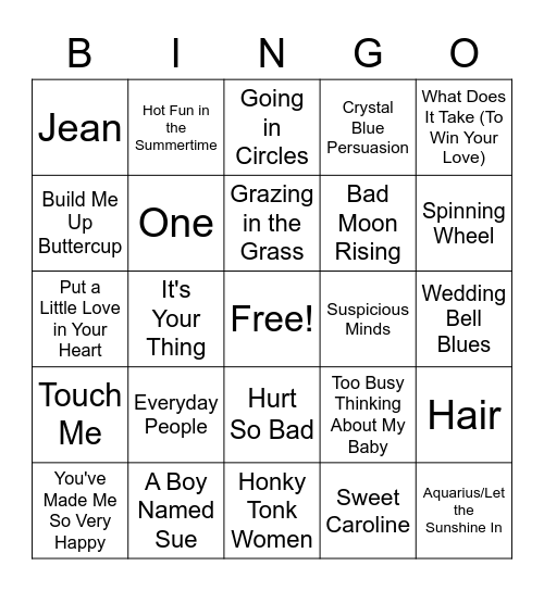 1969 Billboard Bingo Card