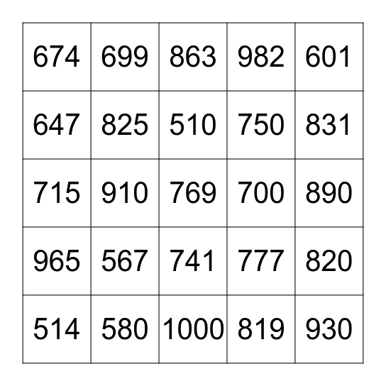 Bingo 501 - 1000 Bingo Card