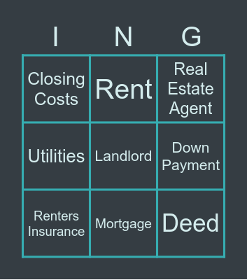 Buying a house/Renting an Apartment Vocabulary Bingo Card