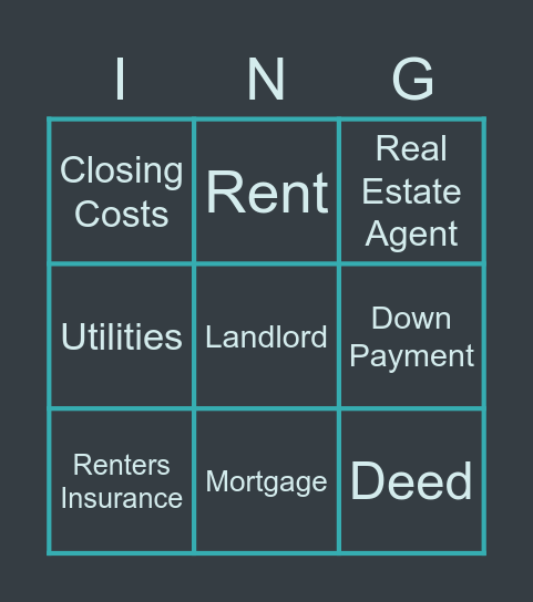 Buying a house/Renting an Apartment Vocabulary Bingo Card