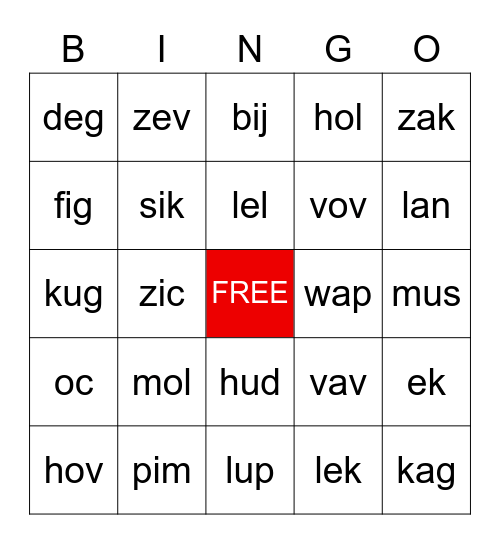 Nonsense Word Bingo Card