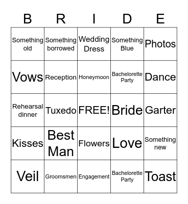 Bridal Bingo Card