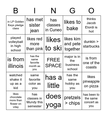 Kappa Gals Bingo Card