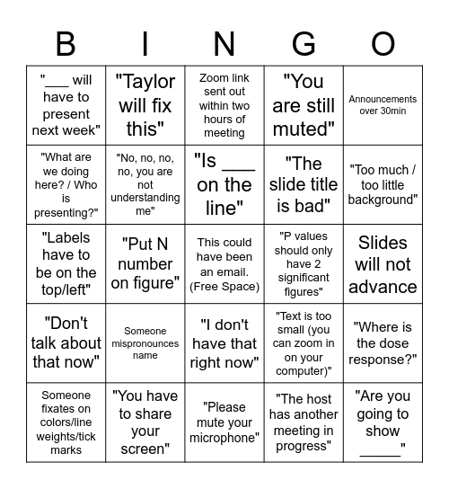 Lab Meeting Bingo Card