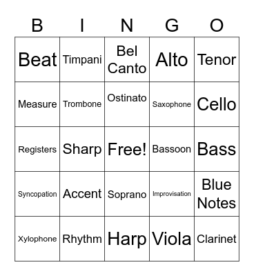 Instrument Families Bingo Card