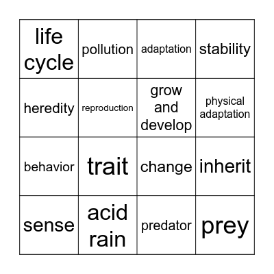 Ecosystem Interactions Bingo Card