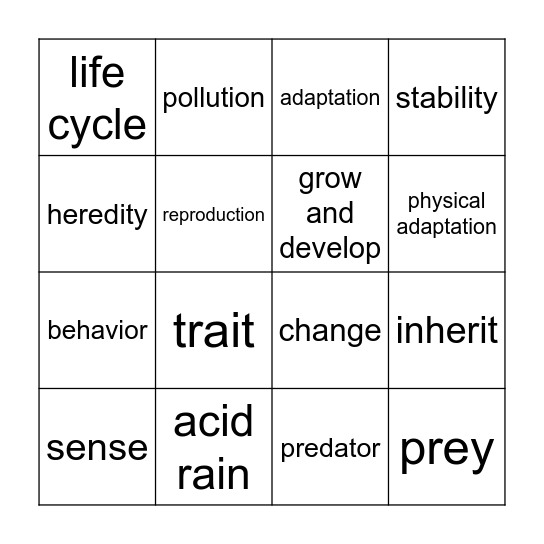 Ecosystem Interactions Bingo Card