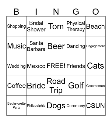 Mallory's Bridal Shower Bingo Card