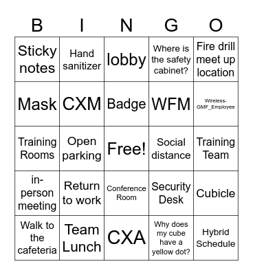 Return to Work Bingo Card