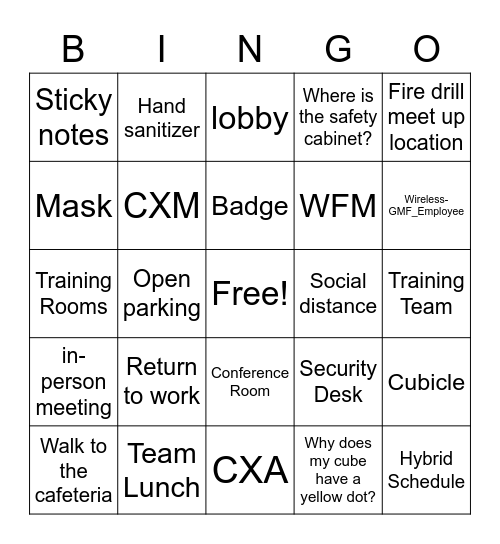 Return to Work Bingo Card