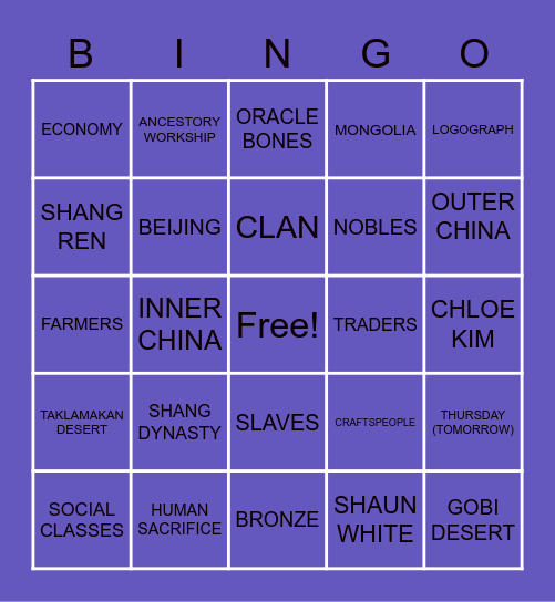 Chapter 20 Bingo Card