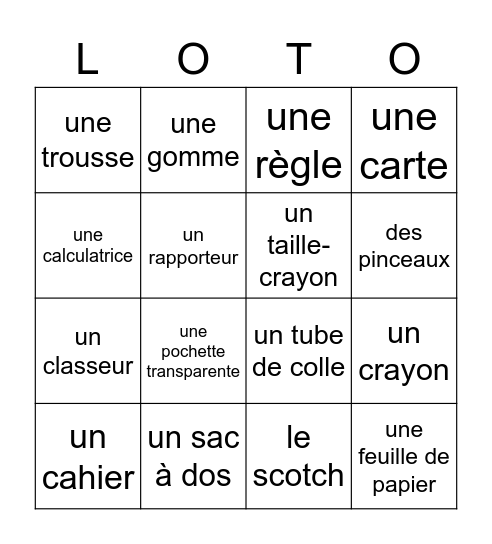 L'école Bingo Card