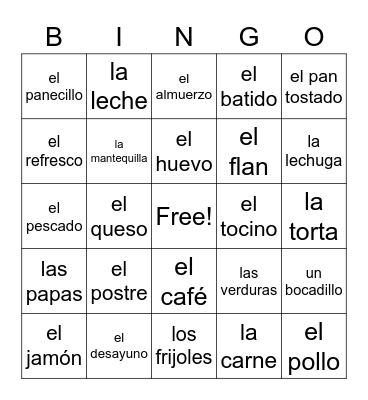 Unit 4 Vocabulario Bingo Card