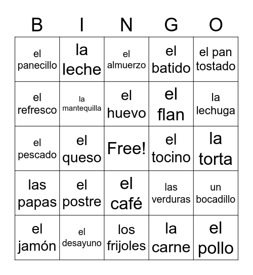 Unit 4 Vocabulario Bingo Card