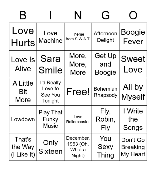 1976 Billboard Bingo Card