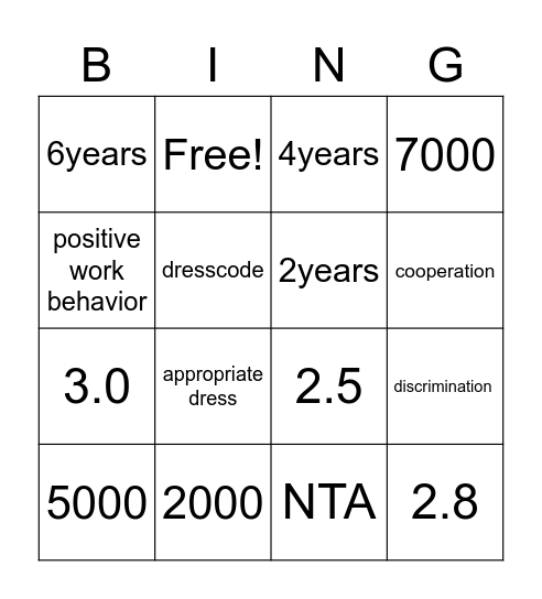 Untitled Bingo Card