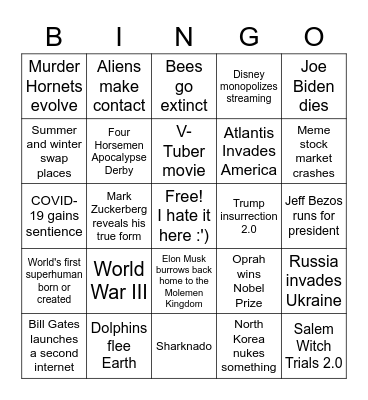 2022 Bingo Card