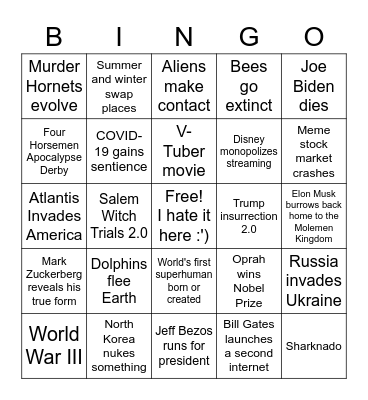 2022 Bingo Card
