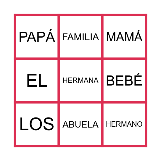 LA FAMILIA Bingo Card